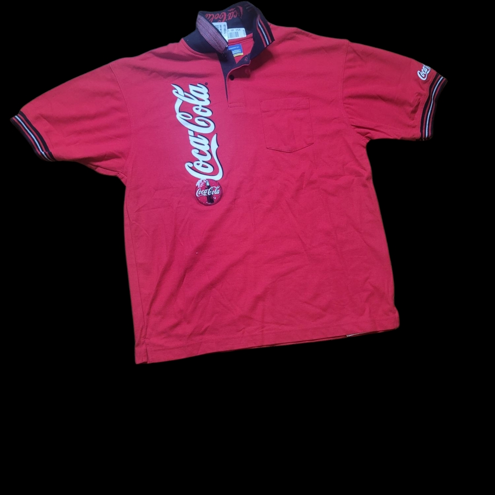 Coca Cola Red Polo Shirt with Navy Collar VINTAGE